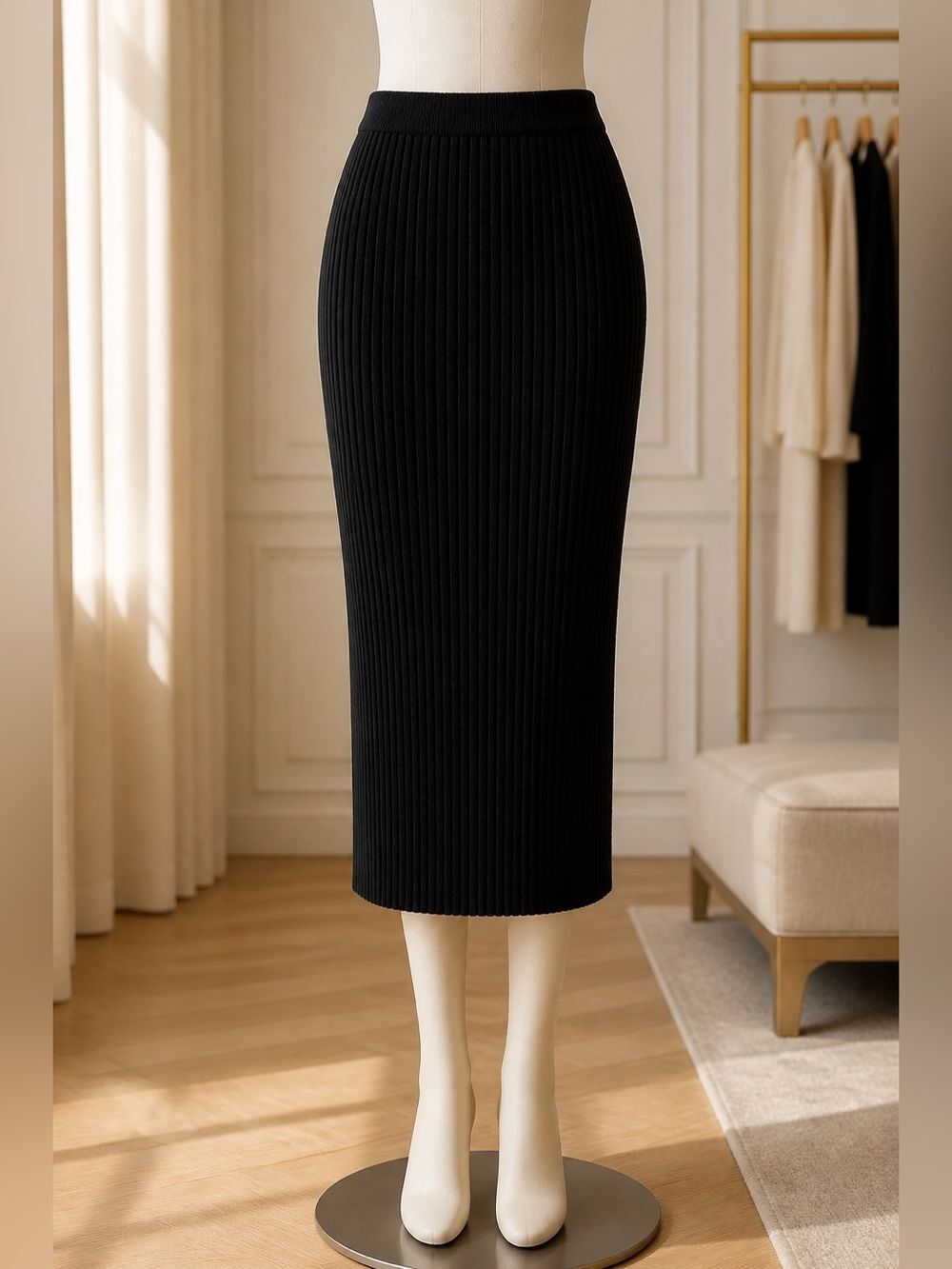 Black Pencil Skirt Ribbed